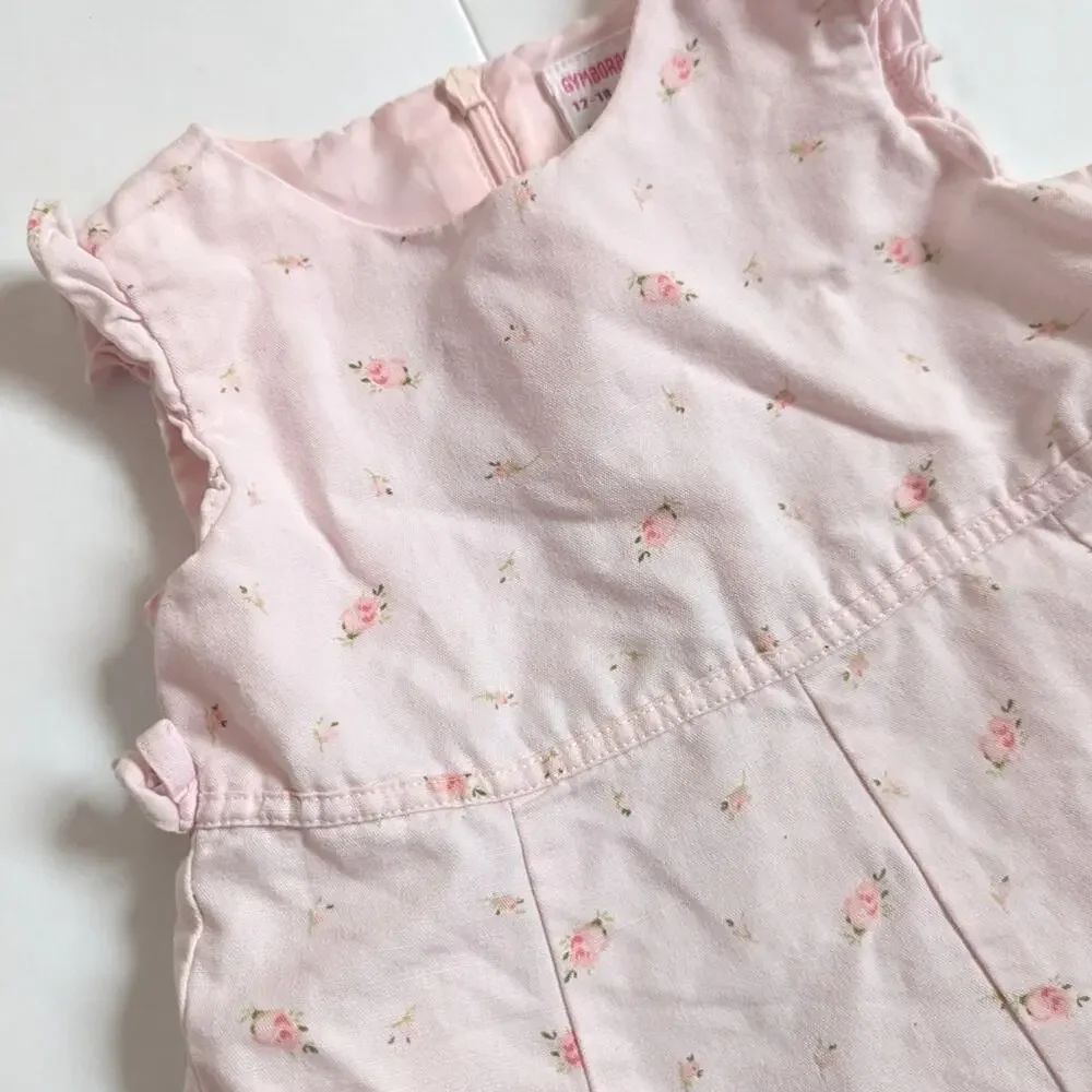 Vtg Gymboree Dress Baby Girls Sz 12-18m Pink Floral Rosebud 2002
